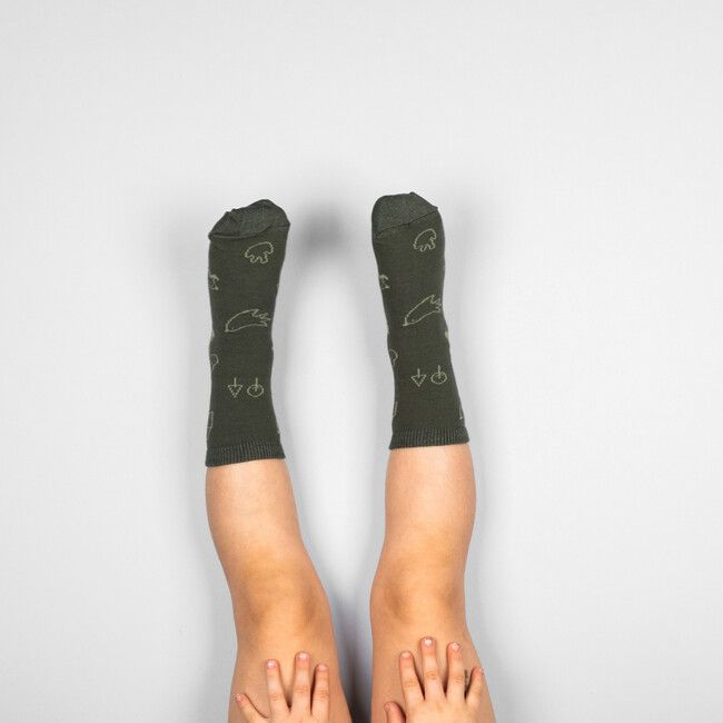 Dětské tmavě zelené ponožky Kreslená krajina